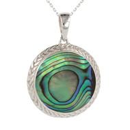 Idée cadeau original femme-bijoux Pendentif -nacre abalone naturelle-Argent massif-rond-Femme