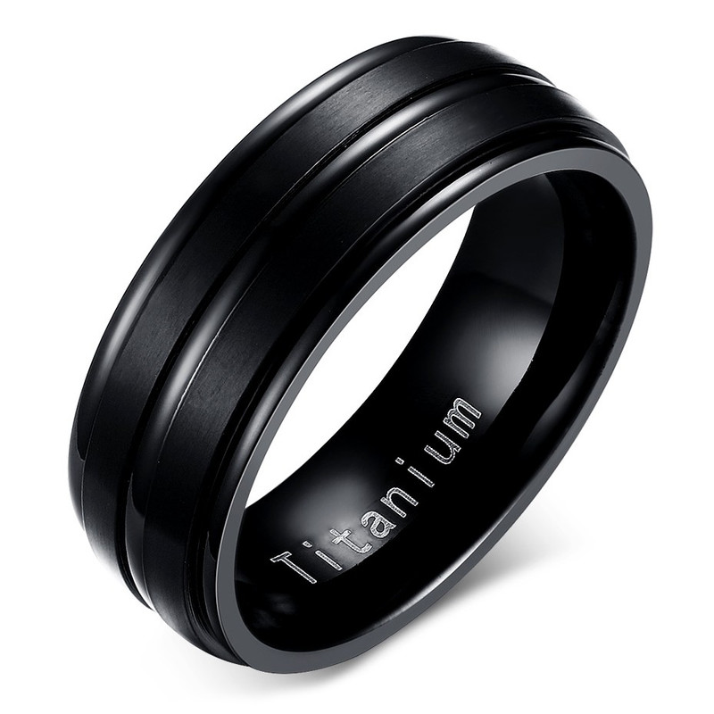 Bague Alliance Acier Titanium Ciselée Noir Mate et Brillante Poli Homme ...
