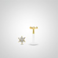 Piercing hélix et tragus or jaune avec fleur oxydes zirconium blancs