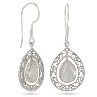 Pendant d'oreille argent et Nacre blanche forme goutte sertissage d'argent