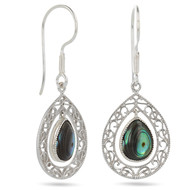 Pendant d'oreille argent et Nacre abalone forme goutte sertissage d'argent