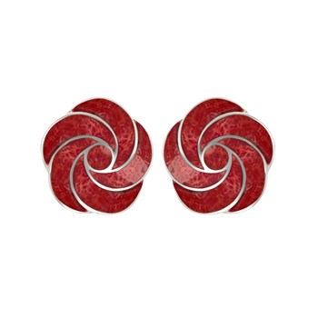 Boucles d'oreille en corail avec motif fleur en spirale en argent 925 | Aden