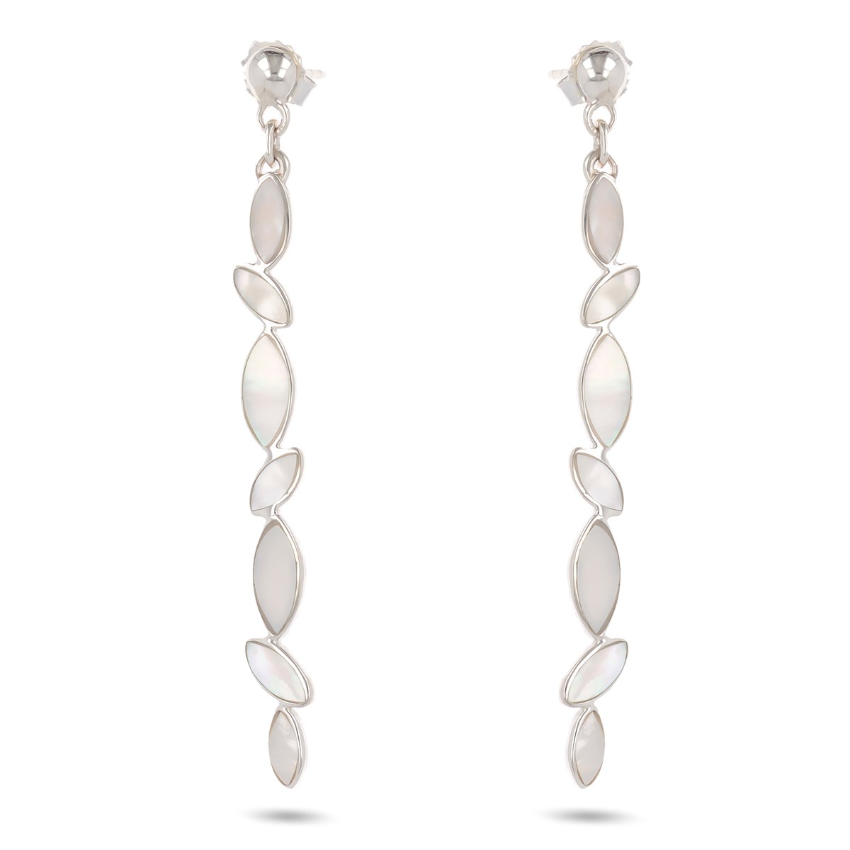 Boucles d'oreilles pendantes nacre blanche pétales argent 925 | Collection Lyanna ADEN