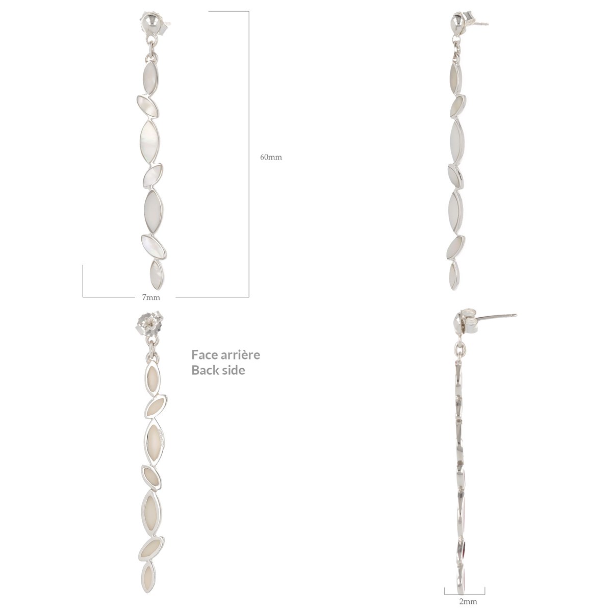 Boucles d'oreilles pendantes nacre blanche pétales argent 925 | Collection Lyanna ADEN - vue 4