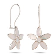 Boucles d'oreille ADEN Fleur Nacre blanche véritable Argent massif 925