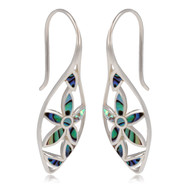 cadeau personnalisé femme-Boucles d'oreille- Nacre abalone-Fleur-Argent massif-Femme