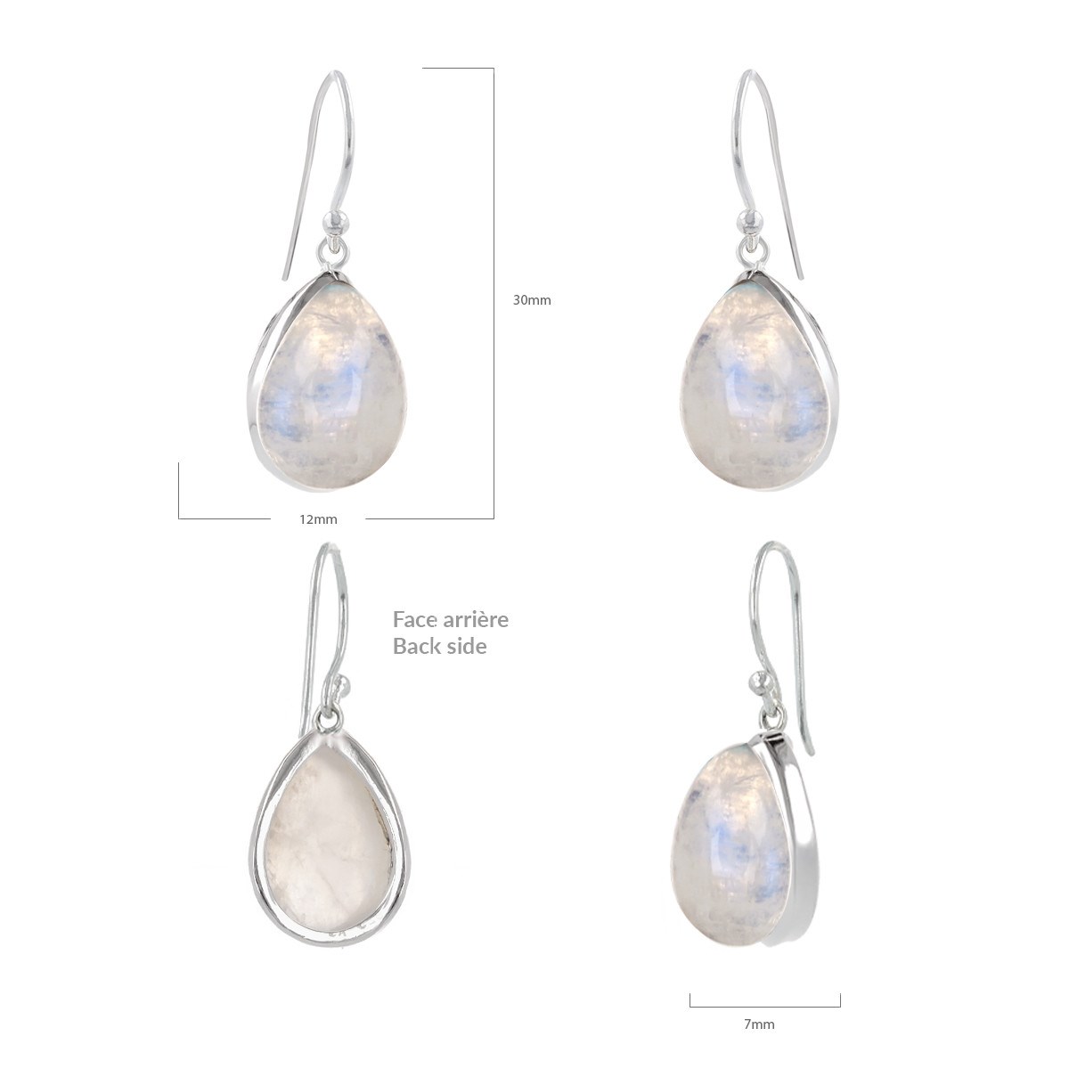 Boucles d'Oreilles Lyra Pierre de Lune et Argent 925 | ADEN Design Goutte | Bijou Mystique - vue 3