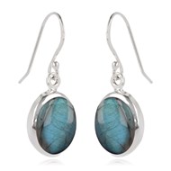 Boucles d'Oreilles Teyla Argent 925 et Labradorite | ADEN Design Ovale | Bijou Mystique