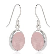 Boucles d'oreille ADEN pierre Quartz rose naturelle forme ovale serties argent 925-000 rhodié