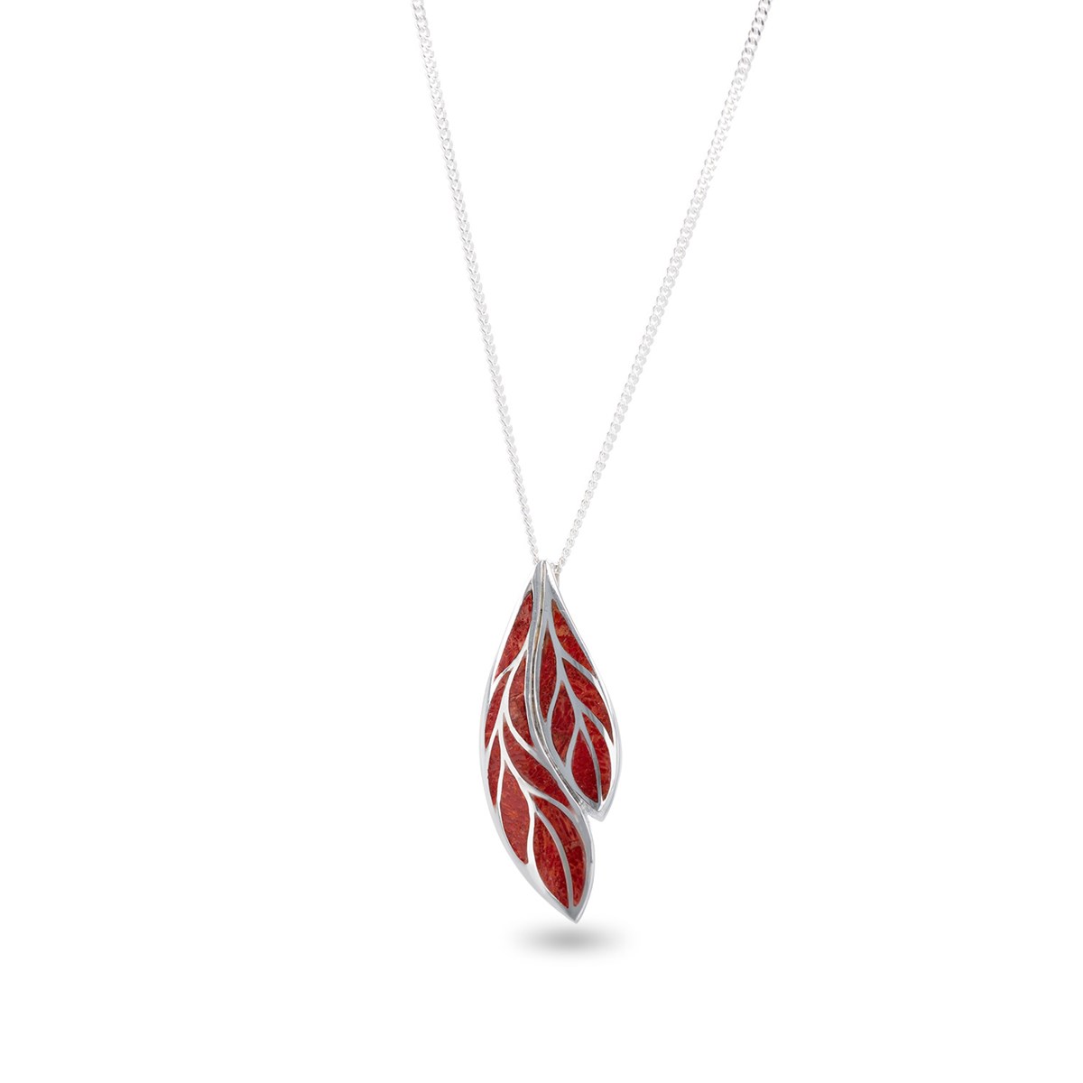 Pendentif Feuille en Corail Rouge sur Argent 925 | Boutique ADEN