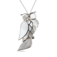 Idée de Idée cadeau de Noël Pendentif-Broche - argent 925 000ème -Femme-Nacre-Blanc-Hibou-Dimension 43mm