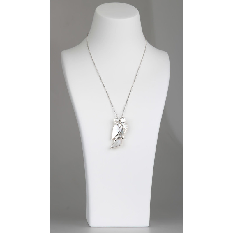 Idée de Idée cadeau de Noël Pendentif-Broche - argent 925 000ème -Femme-Nacre-Blanc-Hibou-Dimension 43mm - vue V3