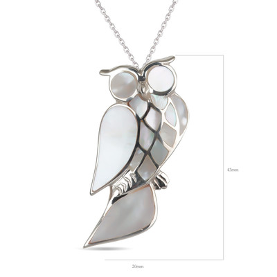 Idée de Idée cadeau de Noël Pendentif-Broche - argent 925 000ème -Femme-Nacre-Blanc-Hibou-Dimension 43mm - vue V4