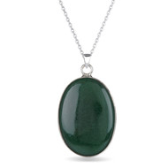 Pendentif en jade de forme ovale finement serti d'argent-Chaîne incluse