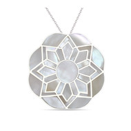 Pendentif-Nacre Blanche-forme Rosace-Argent-Femme-Diamètre 35mm-