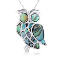 Bijoux-Pendentif-Broche-figurine chouette-Hibou-nacre abalone naturelle-argent 925 000ème-000-Unisex-Multicolore