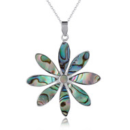 Pendentif Paquerette de nacre abalone naturelle serti d'argent