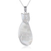 Pendentif de nacre blanche sertie d'argent en forme de chat - vue V1