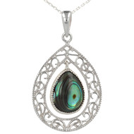Pendentif argent et nacre abalone naturelle forme goutte sertissage d'argent