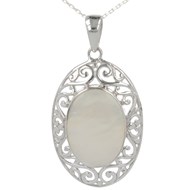 Idée cadeau bijoux cabochon-Pendentif - Nacre Blanche- Argent massif-ovale- femme