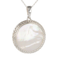 Idée cadeau original femme-bijoux Pendentif -Nacre Blanche-Argent massif-rond-Femme