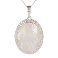 Idée cadeau original femme-bijoux Pendentif -Nacre Blanche-Argent massif-ovale-Femme