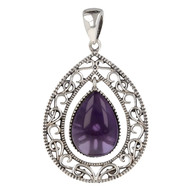 Pendentif argent et Améthyste forme goutte sertissage d'argent