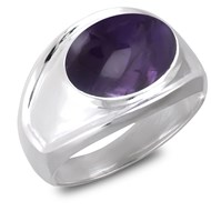 Bague type Chevalière pour Grandes Tailles Cabochon d'améthyste naturelle sur Monture Argent 925-000-Bijou Femme Homme