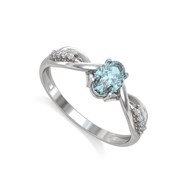 Bague ADEN fiançailles pierre Aigue-marine véritable épaulée 8 petits diamants sur anneau argent rhodié