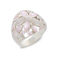 Bague-Nacre rose-Motif Fleurs-Argent massif-Femme