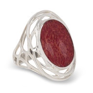 Bague forme cabochon corail- ovale- Nid d' argent-Femme