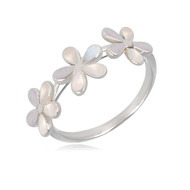 Bague- nacre blanche-3 fleurs- Argent massif-Femme
