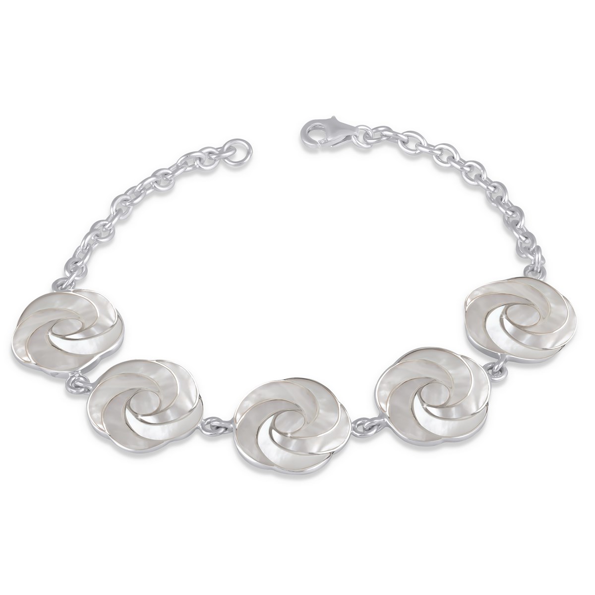 Bracelet ADEN en fleur de nacre blanche effet spirale sur chaîne argent 925 - vue 3