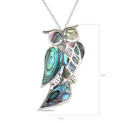 Pendentif-Broche - argent 925 000ème -Femme-nacre abalone naturelle-Vert-Hibou-Dimension 48 mm - vue V4