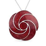 Pendentif-argent 925 000ème -Femme-Corail-Rouge-fleur en spirale-Dimension diamètre 32mm