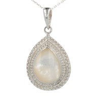 Pendentif Nacre Blanche Sertissage Grains Argent 925 Forme Poire