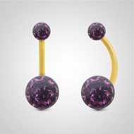 Piercing de nombril en or jaune et cristal de Swarovski violet (petit modèle)