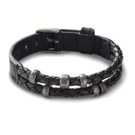 Bracelet homme Fossil tressé cuir noir perlé