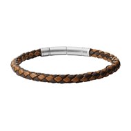 Bracelet homme Fossil cuir tressé marron bicolore