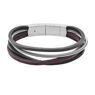 Bracelet homme Fossil acier cuir multi-rangs