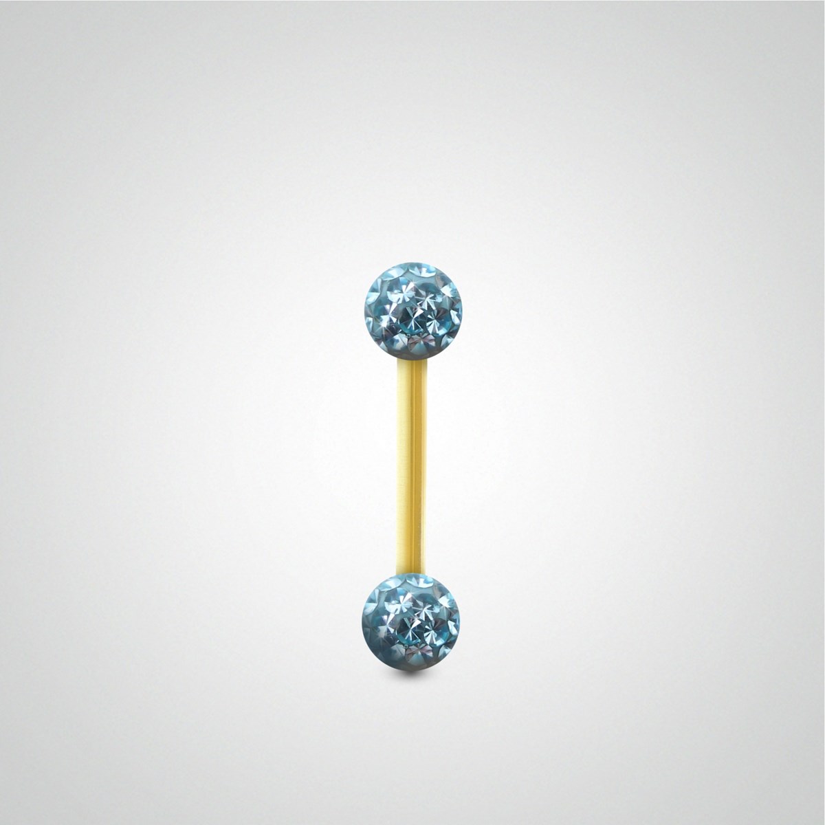 Piercing hélix barre or jaune avec boule en cristal de Swarovski bleu clair