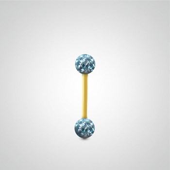 Piercing hélix barre or jaune avec boule en cristal de Swarovski bleu clair