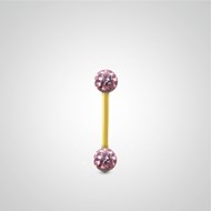 Piercing hélix barre or jaune avec boule en cristal de Swarovski rose