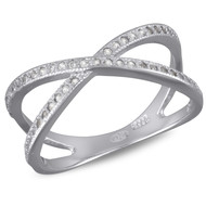 Bague argent rhodié croisée avec cubic zirconia