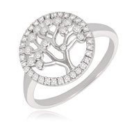 Bague argent rhodié arbre de vie avec cubic zirconia