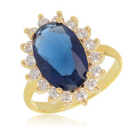 Bague plaqué or avec pierre saphir synthétique et cubic zirconia