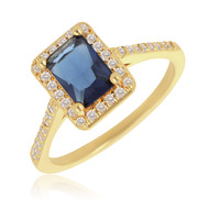 Bague plaqué or avec saphir synthétique et cubic zirconia