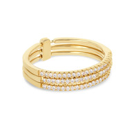 Bague plaqué or demi alliance trois rangs avec cubic zirconia