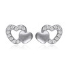 Boucles d'oreille argent rhodié double coeur avec cubic zirconia - vue V1