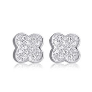 Boucles d'oreille argent rhodié trèfle avec cubic zirconia
